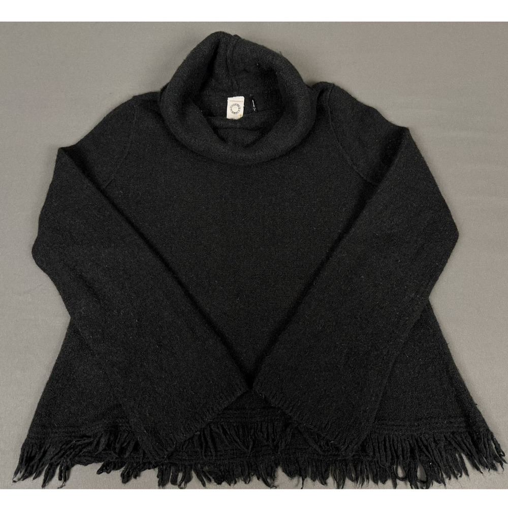 Anthropologie Akemi + Kin Sweater Womens Medium Black Cowl Neck Fringe Boho